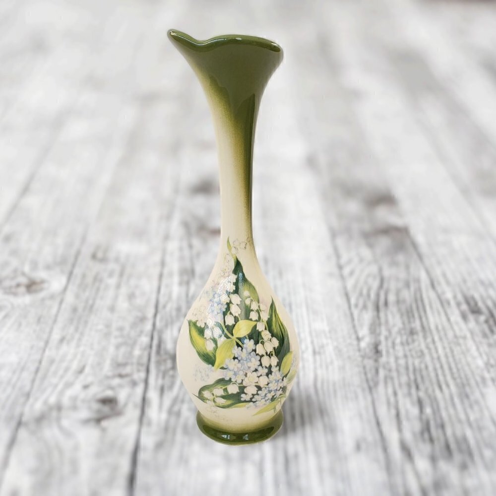 Vintage Small Pottery Lily Of The Valley Bud Vase Handmade In Red Deer